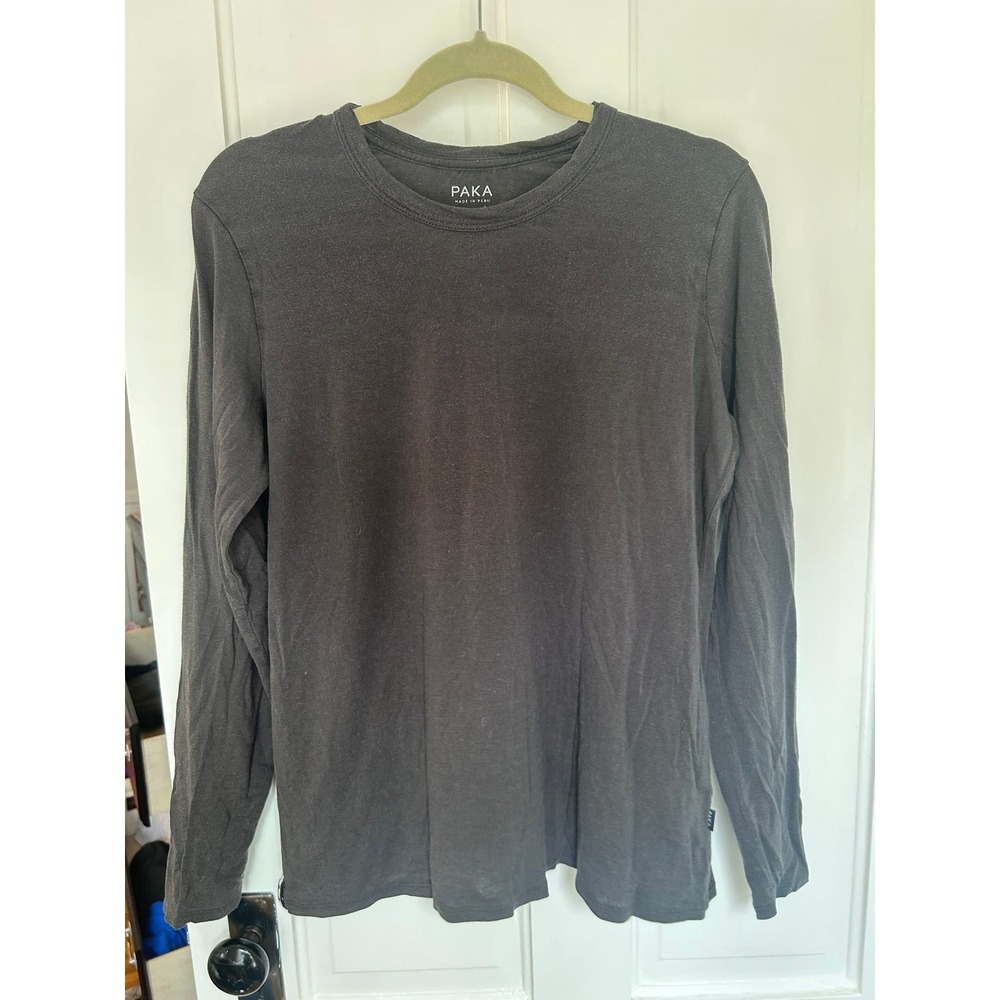 Paka Apparel Womens Royal Alpaca Tencel Long Sleeve Crewneck Tee Charcoal Gray L